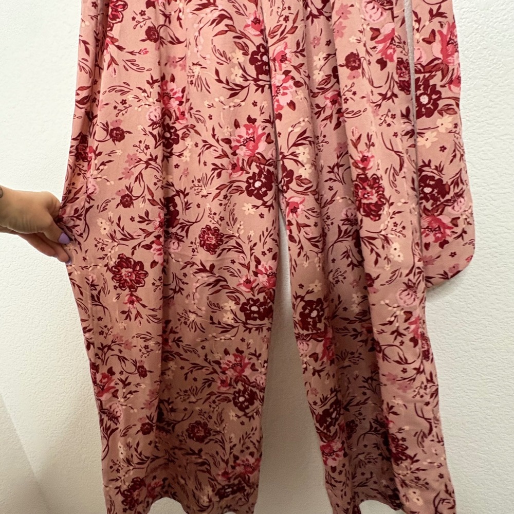 B.O.G Collective Floral Wide Leg Jumpsuit Pink Smocked Puff Sleeve XS - Picture 5 of 9